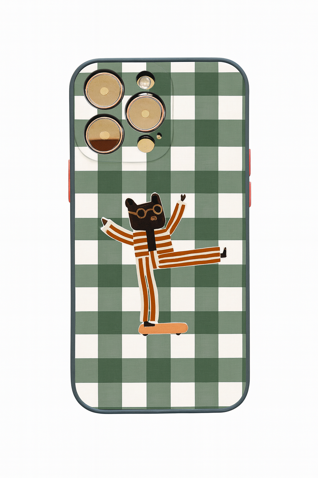 Simple Cute Green And White Plaid Animal Phone Case for Iphone 17 16 15 14 Pro Max 16 Plus 13 12 Mini 11 Pro Max XR XS X Cover