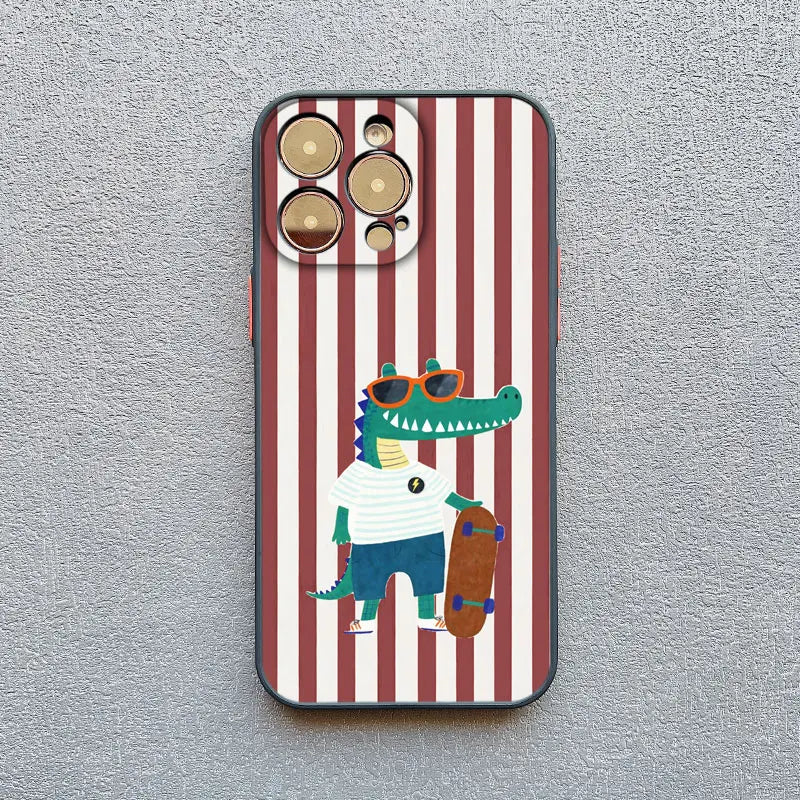 Simple Cute Green And White Plaid Animal Phone Case for Iphone 17 16 15 14 Pro Max 16 Plus 13 12 Mini 11 Pro Max XR XS X Cover