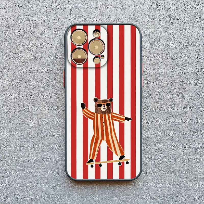 Simple Cute Green And White Plaid Animal Phone Case for Iphone 17 16 15 14 Pro Max 16 Plus 13 12 Mini 11 Pro Max XR XS X Cover