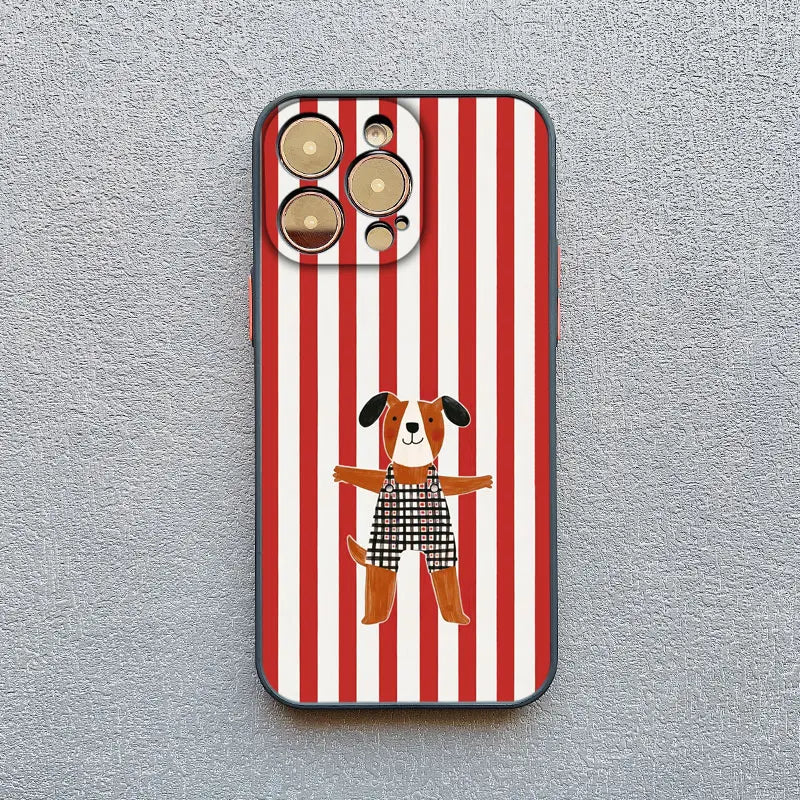Simple Cute Green And White Plaid Animal Phone Case for Iphone 17 16 15 14 Pro Max 16 Plus 13 12 Mini 11 Pro Max XR XS X Cover